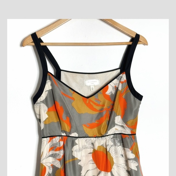 Anthropologie Moulinette Soeurs Silk Dress Empire Waist Grey Orange A-Line Fit 6 - Picture 6 of 16